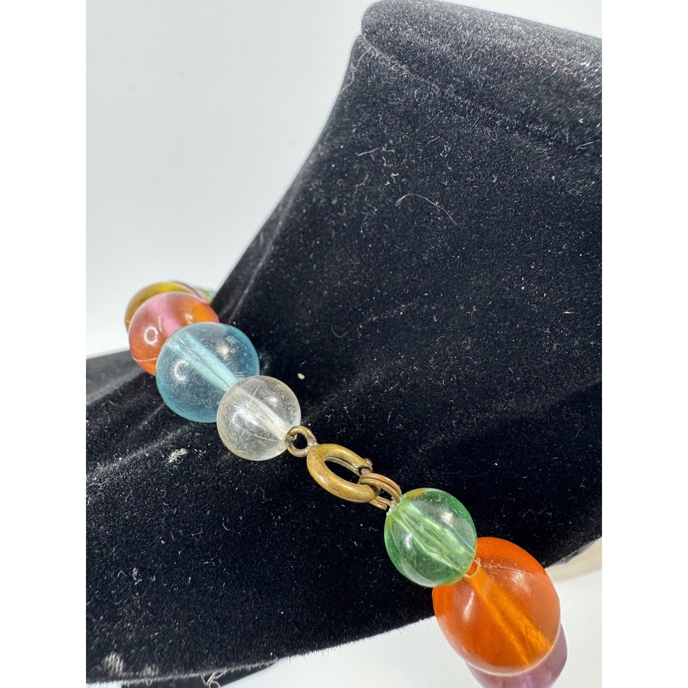 Vintage Rainbow Translucent Bead Necklace Multi Color Jelly Bead 26 Inch Brass - Picture 3 of 4